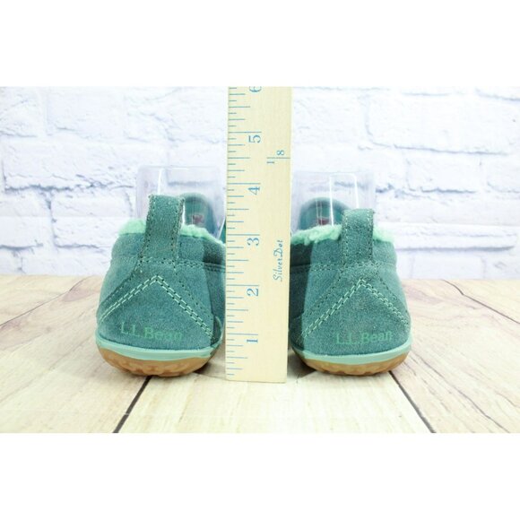 LL Bean Green Suede Slip-On Fleece Lined Mountain Moccasin Slippers Size 7 M - Picture 6 of 9